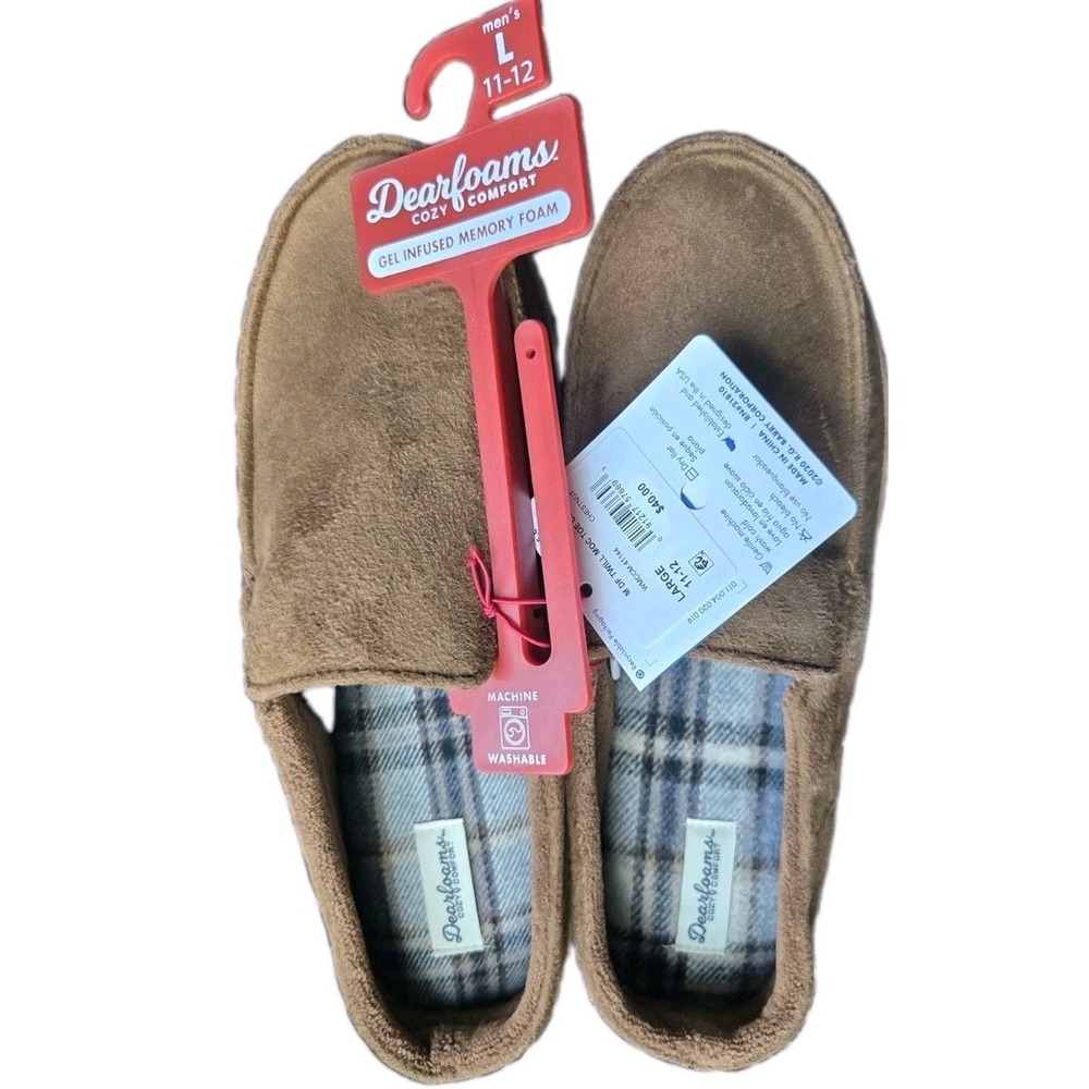 Dearfoams Microsuede Memory Foam Clog Slipper Chestnut Gray New Size Large 11-12